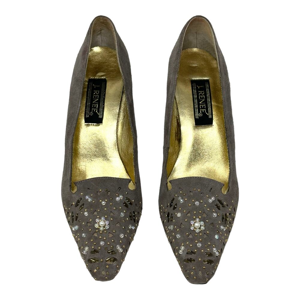 J. Renee tan suede embellished heels pump shoes size 11 N